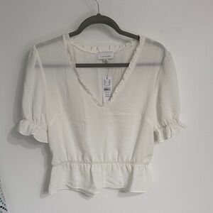 Topshop White Ruffled V-Neck Blouse